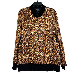 New York City Design Co Silk Satin Leopard Print Jacket Zip Up Brown Size 1X